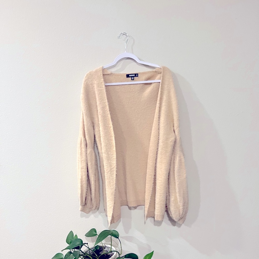 Cream long sleeve super soft cardigan poofy sleeves